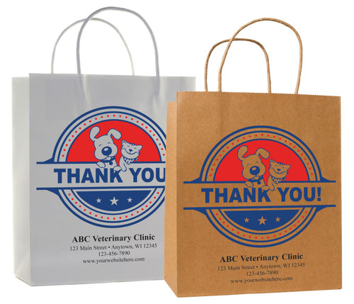 veterinary handled bag with dog and cat thank you badge design