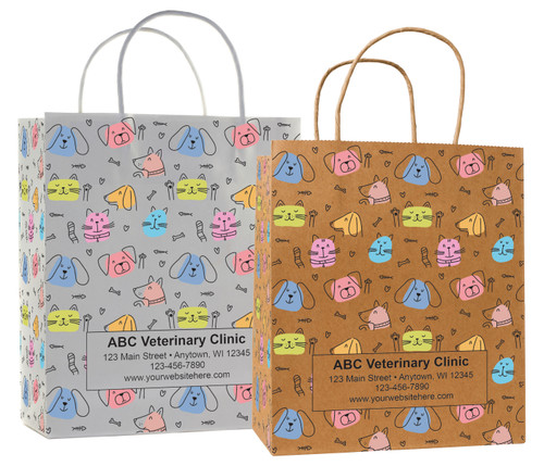 veterinary handled bag with colorful pet face pattern design