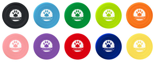 Personalized silicone flier featuring four distressed paw prints above custom veterinary clinic information with a textured paint splatter background.

