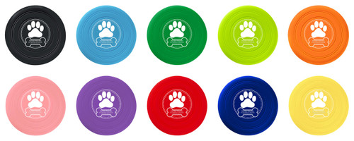 Large paw print and dog bone graphic within a circular border featuring custom veterinary clinic information on a personalized silicone flier.

