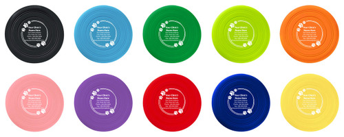 Personalized silicone flier with paw prints arranged around a circular border and centered veterinary clinic contact information.

