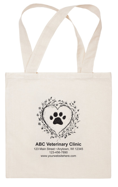 Floral Heart surrounding a pawprint personalized with clinic information.