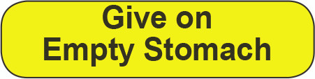 Yellow rounded rectangle stickers with black text Give on Empty Stomach