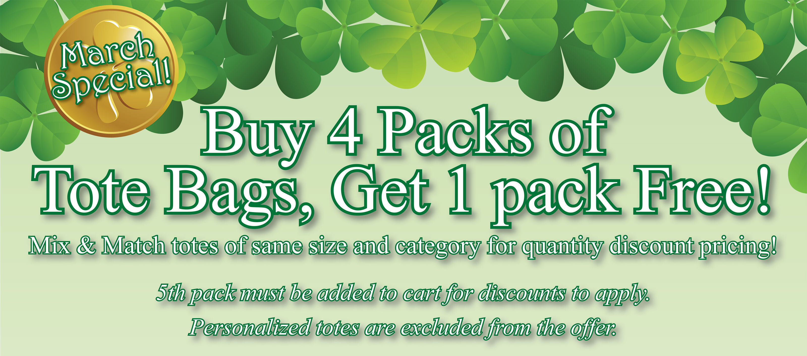 March 2026 Tote Bag Special &ndash; Buy 4 Packs, Get 1 Free
