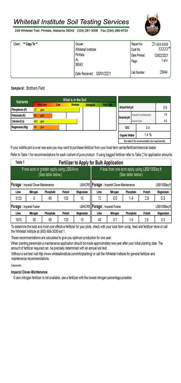 Soil Test Results Sample page 1