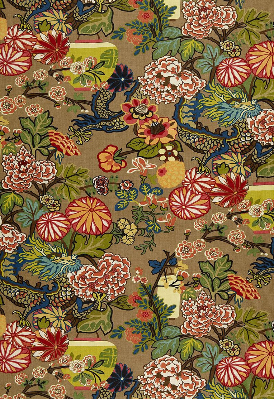 Chiang Mai Dragon Mocha 173274 by Schumacher Fabric - Fabric Carolina