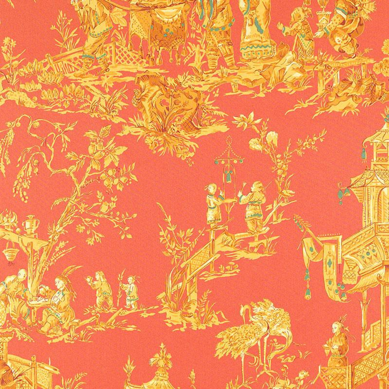 Chinois Coral 168271 by Schumacher Fabric - Fabric Carolina