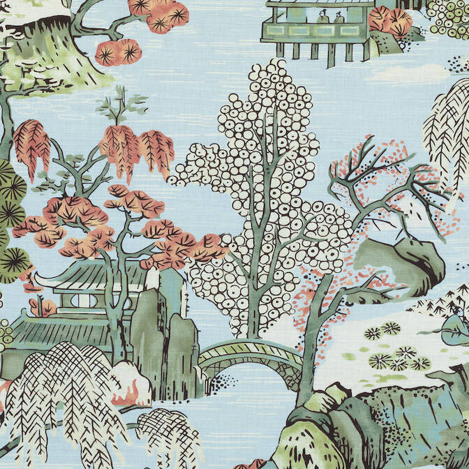 Asian Scenic Robin's Egg F975460 by Thibaut Fabric - Fabric Carolina