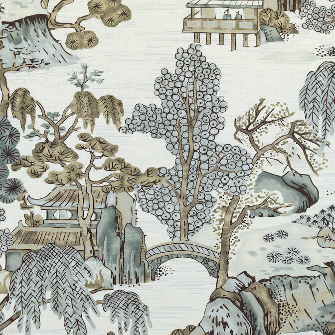 Asian Scenic Grey F975463 by Thibaut Fabric - Fabric Carolina