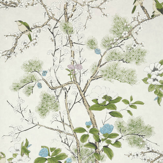 Katsura Cream and Lavender T13622 by Thibaut Wallpaper - Fabric