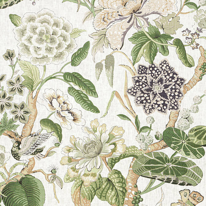 Hill Garden White and Green F913656 by Thibaut Fabric - Fabric