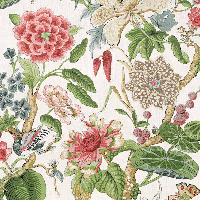 Hill Garden Coral and Green F913658 by Thibaut Fabric - Fabric
