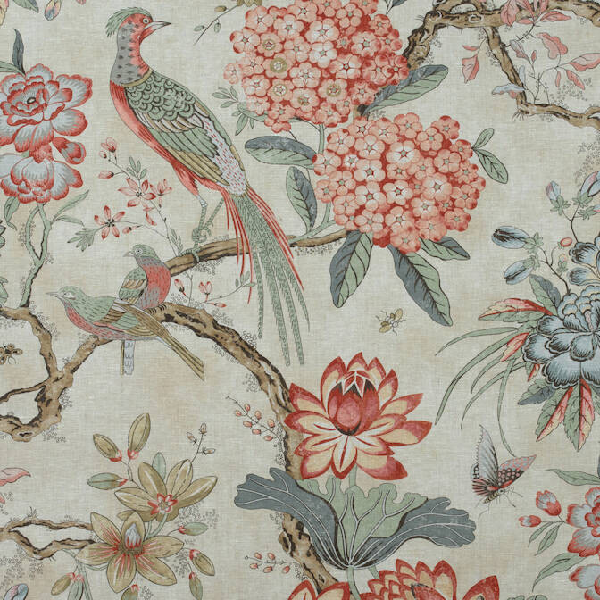 Villeneuve Coral on Flax AF72992 by Anna French Fabric - Fabric