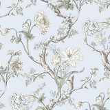 Andrew Jackson Floral/Skylight WP88432-003 by Scalamandre Wallpaper SUPPLIERS WAREHOUSE U.S.A. UNITED KINGDOM Horizontal: 36" and Vertical: 18" 54" - Fabric Carolina -