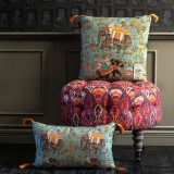 HINDUSTAN Aquamarine Linen Cushion (LC40022) by Mind The Gap | LC40022 | NOMAD STORY | 20 x 20 in | Blue, Brown, Green, Orange | Fabric Carolina | https://www.fabriccarolina.com/