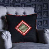 MOKI Linen Embroidered Cushion (LC40032) by Mind The Gap | LC40032 | THE HOME OF AN ECCENTRIC MAN | 20 x 20 in | Black, Red, White, Yellow | Fabric Carolina | https://www.fabriccarolina.com/