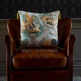 JOURNEY TO EDEN Linen Cushion (LC40052) by Mind The Gap | LC40052 | THE TRANSYLVANIAN MANOR | 20 x 20 in | Blue, Brown, Green, Taupe | Fabric Carolina | https://www.fabriccarolina.com/