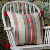 HERINA Stripe Heavy Linen Cushion (LC40095) by Mind The Gap | LC40095 | TRANSYLVANIAN ROOTS | 20 x 20 in | Brown, Green, White | Fabric Carolina | https://www.fabriccarolina.com/