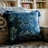 ROOTS Linen Cushion (LC40089) by Mind The Gap | LC40089 | TRANSYLVANIAN ROOTS | 20 x 20 in | Blue, Taupe | Fabric Carolina | https://www.fabriccarolina.com/