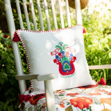 ROOTS OF TRANSYLVANIA Linen Embroidered Cushion (LC40082) by Mind The Gap | LC40082 | TRANSYLVANIAN ROOTS | 20 x 20 in | Blue, Green, Red, White | Fabric Carolina | https://www.fabriccarolina.com/