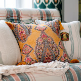 GIPSY SOUL Cushion (LC40146) by Mind The Gap | LC40146 | WOODSTOCK '69 LIFESTYLE COLLECTION | 20 x 20 in | Blue, Ochre, Pink | Fabric Carolina | https://www.fabriccarolina.com/