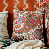 SAMARKAND SUZANI Silk Embroidered Cushion (LC40165) by Mind The Gap | LC40165 | WOODSTOCK '69 LIFESTYLE COLLECTION | 18 x 18 in | Blue, Orange | Fabric Carolina | https://www.fabriccarolina.com/