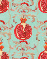 MELAGRANATA Azzurro Wallpaper (WP20847) by Mind The Gap | WP20847 | LA DOLCE VITA | 1 roll x 20.47 x 354.33 in | 0.52m / 20.5in | 9m / 354in | 4.68mp | 60cm / 23.6in | Ivory, Red, Turquoise | Textured Matte | Paste the wall | 1-roll in a box | Fabric Carolina | https://www.fabriccarolina.com/