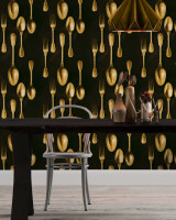 CUTLERY Brass (WP20246) by Mind The Gap | WP20246 | PREMIUM DESIGNER WALLPAPER COLLECTION | 3 rolls x 20.5 x 118.1 in | 0.52m / 20.5in | 3m / 118in | 4.65mp | 70cm / 27.6in | Black, Gold | Non-woven | Paste the wall | 3-rolls in a box | Fabric Carolina | https://www.fabriccarolina.com/