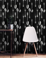 CUTLERY Silver (WP20248) by Mind The Gap | WP20248 | PREMIUM DESIGNER WALLPAPER COLLECTION | 3 rolls x 20.5 x 118.1 in | 0.52m / 20.5in | 3m / 118in | 4.65mp | 70cm / 27.6in | Black, Grey | Non-woven | Paste the wall | 3-rolls in a box | Fabric Carolina | https://www.fabriccarolina.com/