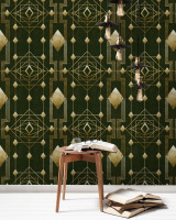 GATSBY (WP20225) by Mind The Gap | WP20225 | PREMIUM DESIGNER WALLPAPER COLLECTION | 3 rolls x 20.5 x 118.1 in | 0.52m / 20.5in | 3m / 118in | 4.65mp | 52cm / 20.5in | Green, Gold | Non-woven | Paste the wall | 3-rolls in a box | Fabric Carolina | https://www.fabriccarolina.com/