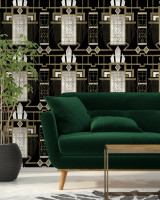 GLAMOUR Dark (WP20226) by Mind The Gap | WP20226 | PREMIUM DESIGNER WALLPAPER COLLECTION | 3 rolls x 20.5 x 118.1 in | 0.52m / 20.5in | 3m / 118in | 4.65mp | 60cm / 23.6in | Black, White, Gold | Non-woven | Paste the wall | 3-rolls in a box | Fabric Carolina | https://www.fabriccarolina.com/