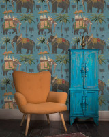 THE PROCESSION Blue Wallpaper (WP20170) by Mind The Gap | WP20170 | PREMIUM DESIGNER WALLPAPER COLLECTION | 3 rolls x 20.5 x 118.1 in | 0.52m / 20.5in | 3m / 118in | 4.65mp | 60cm / 23.6in | Blue, Brown, Green, Red | Non-woven | Paste the wall | 3-rolls in a box | Fabric Carolina | https://www.fabriccarolina.com/