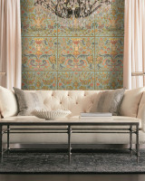 BROCADE Powder Wallpaper (WP20371) by Mind The Gap | WP20371 | THE WALLPAPER COLLECTABLES | 3 rolls x 20.5 x 118.1 in | 0.52m / 20.5in | 3m / 118in | 4.65mp | 100cm / 39.3in | Blue, Green, Gold | Textured Matte | Paste the wall | 3-rolls in a box | Fabric Carolina | https://www.fabriccarolina.com/