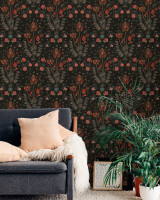 GYPSY Anthracite Wallpaper (WP20310) by Mind The Gap | WP20310 | THE WALLPAPER COLLECTABLES | 3 rolls x 20.5 x 118.1 in | 0.52m / 20.5in | 3m / 118in | 4.65mp | 60cm / 23.6in | Black, Blue, Red | Textured Matte | Paste the wall | 3-rolls in a box | Fabric Carolina | https://www.fabriccarolina.com/