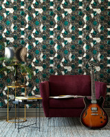 HEXA Onyx Metallic edition Wallpaper (WP20294) by Mind The Gap | WP20294 | THE WALLPAPER COLLECTABLES | 1 roll x 20.5x393.7 in | 0.52m / 20.5in | 10m / 393.7in | 5.20mp | 52cm / 20.5in | Black, Green, White, Gold | Satin Matte | Paste the wall | 1-roll in a box | Fabric Carolina | https://www.fabriccarolina.com/