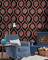 OTTOMAN Anthracite Wallpaper (WP20306) by Mind The Gap | WP20306 | THE WALLPAPER COLLECTABLES | 3 rolls x 20.5 x 118.1 in | 0.52m / 20.5in | 3m / 118in | 4.65mp | 52cm / 20.5in | Black, Blue, Red, Yellow | Textured Matte | Paste the wall | 3-rolls in a box | Fabric Carolina | https://www.fabriccarolina.com/