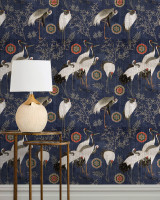 TSURU INDIGO Wallpaper (WP20392) by Mind The Gap | WP20392 | THE WALLPAPER COLLECTABLES | 3 rolls x 20.5 x 118.1 in | 0.52m / 20.5in | 3m / 118in | 4.65mp | 70cm / 27.6in | Black, Blue, White | Textured Matte | Paste the wall | 3-rolls in a box | Fabric Carolina | https://www.fabriccarolina.com/