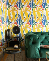 EXTRAVAGANCY Wallpaper (WP20534) by Mind The Gap | WP20534 | THE WALLPAPER COMPENDIUM 1 | 3 rolls x 20.5 x 118.1 in | 0.52m / 20.5in | 3m / 118in | 4.65mp | 70cm / 27.6in | Blue, Green, White, Yellow | Non-woven | Paste the wall | 3-rolls in a box | Fabric Carolina | https://www.fabriccarolina.com/