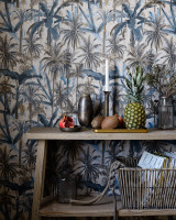 THE JUNGLE Smoke Blue Wallpaper (WP20524) by Mind The Gap | WP20524 | THE WALLPAPER COMPENDIUM 1 | 3 rolls x 20.5 x 118.1 in | 0.52m / 20.5in | 3m / 118in | 4.65mp | 70cm / 27.6in | Blue, Brown, Taupe | Textured Matte | Paste the wall | 3-rolls in a box | Fabric Carolina | https://www.fabriccarolina.com/