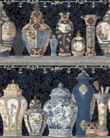 CERAMIC WONDERS Indigo Wallpaper (WP20596) by Mind The Gap | WP20596 | THE WALLPAPER COMPENDIUM 2 | 3 rolls x 20.5 x 118.1 in | 0.52m / 20.5in | 3m / 118in | 4.65mp | 100cm / 39.3in | Black, Indigo, Pink, Taupe, Yellow | Satin Matte | Paste the wall | 3-rolls in a box | Fabric Carolina | https://www.fabriccarolina.com/