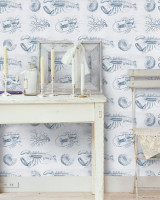 LOBSTER Blue Premium Wallpaper (WP20014) by Mind The Gap | WP20014 | WALLPAPER DESIGNER COLLECTION | 3 rolls x 20.5 x 118.1 in | 0.52m / 20.5in | 3m / 118in | 4.65mp | 52cm / 20.5in | Blue, White | Non-woven | Paste the wall | 3-rolls in a box | Fabric Carolina | https://www.fabriccarolina.com/