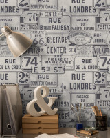 STREET SIGNS Neutral Premium Wallpaper (WP20035) by Mind The Gap | WP20035 | WALLPAPER DESIGNER COLLECTION | 3 rolls x 20.5 x 118.1 in | 0.52m / 20.5in | 3m / 118in | 4.65mp | 52cm / 20.5in | Black, Grey, White | Non-woven | Paste the wall | 3-rolls in a box | Fabric Carolina | https://www.fabriccarolina.com/