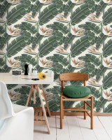 TROPICAL BLOOM Premium Wallpaper (WP20096) by Mind The Gap | WP20096 | WALLPAPER DESIGNER COLLECTION | 3 rolls x 20.5 x 118.1 in | 0.52m / 20.5in | 3m / 118in | 4.65mp | 52cm / 20.5in | Green, Orange | Non-woven | Paste the wall | 3-rolls in a box | Fabric Carolina | https://www.fabriccarolina.com/