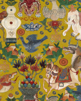 INCANTATION Yellow Wallpaper (WP20621) by Mind The Gap | WP20621 | WOODSTOCK '69 LIFESTYLE COLLECTION | 3 rolls x 20.5 x 118.1 in | 0.52m / 20.5in | 3m / 118in | 4.65mp | 150cm / 59in | Green, Orange, Red, Yellow | Satin Matte | Paste the wall | 3-rolls in a box | Fabric Carolina | https://www.fabriccarolina.com/