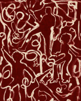 ON THE STAGE Rhubarb Wallpaper (WP30093) by Mind The Gap | WP30093 | WOODSTOCK '69 LIFESTYLE COLLECTION | 1 roll x 20.5 x 393.7 in | 0.52m / 20.5in | 10m / 393.7in | 5.20mp | 70cm / 27.5in | Burgundy, Taupe | Satin Matte | Paste the wall | 1-roll in a box | Fabric Carolina | https://www.fabriccarolina.com/