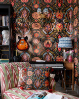 SOUL SACRIFICE Wallpaper (WP20630) by Mind The Gap | WP20630 | WOODSTOCK '69 LIFESTYLE COLLECTION | 3 rolls x 20.5 x 118.1 in | 0.52m / 20.5in | 3m / 118in | 4.65mp | 100cm / 39.3in | Black, Blue, Red, Yellow | Satin Matte | Paste the wall | 3-rolls in a box | Fabric Carolina | https://www.fabriccarolina.com/