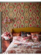 HIPPIE PAISLEY Wallpaper (WP20616) by Mind The Gap | WP20616 | WOODSTOCK '69 | 3 rolls x 52x300 cm / 20.5x118.1 in | 0.52m / 20.5in | 3m / 118in | 4.65sqm / 50sq ft | 150cm / 59in | Blue, Green, Yellow, Pink, Beige, Red | Non-woven Satin | Paste the wall | 3-rolls in a box | Fabric Carolina | https://www.fabriccarolina.com/