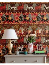 CARNAVAL Wallpaper (WP20610) by Mind The Gap | WP20610 | WOODSTOCK '69 | 3 rolls x 52x300 cm / 20.5x118.1 in | 0.52m / 20.5in | 3m / 118in | 4.65sqm / 50sq ft | 100cm / 39.3in | Green, Yellow, Red, Burgundy | Non-woven Satin | Paste the wall | 3-rolls in a box | Fabric Carolina | https://www.fabriccarolina.com/