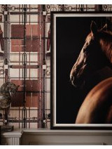 HARNESSMAKER'S ATELIER Dark Wallpaper (WP20641) by Mind The Gap | WP20641 | THE DERBY | 3 rolls x 52x300 cm / 20.5x118.1 in | 0.52m / 20.5in | 3m / 118in | 4.65sqm / 50sq ft | 150cm / 59in | Grey, Brown, Indigo | Non-woven Satin | Paste the wall | 3-rolls in a box | Fabric Carolina | https://www.fabriccarolina.com/