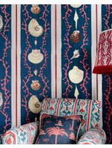 COQUILLAGE Samba Red Wallpaper (WP20573) by Mind The Gap | WP20573 | SUNDANCE VILLA | 3 rolls x 52x300 cm / 20.5x118.1 in | 0.52m / 20.5in | 3m / 118in | 4.65sqm / 50sq ft | 100cm / 39.3in | Blue, White, Red | Non-woven Textured | Paste the wall | 3-rolls in a box | Fabric Carolina | https://www.fabriccarolina.com/